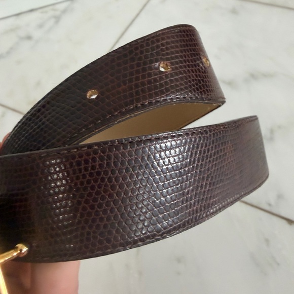 Emmanuel dark brown iguana lizard leather belt metallic buckle 33” long medium - Picture 3 of 10